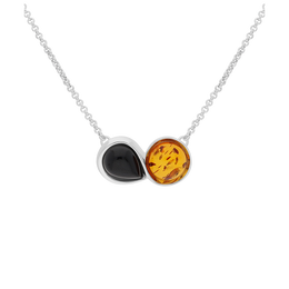 Sterling Silver Whitby Jet Amber Pear Shaped Necklace N1126