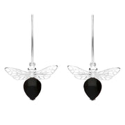 Sterling Silver Whitby Jet Bee Small Hook Earrings, E2438.