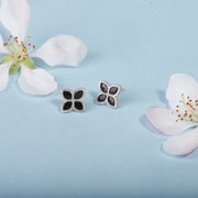 Sterling Silver Whitby Jet Bloom Flower Ball Edge Stud Earrings E2602