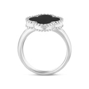Sterling Silver Whitby Jet Bloom Four Leaf Clover Ball Edge Ring