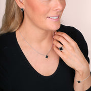 Sterling Silver Whitby Jet Bloom Four Leaf Clover Ball Edge Ring, R1264