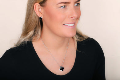 Sterling Silver Whitby Jet Bloom Large Four Leaf Clover Polished Edge Pendant, N1153