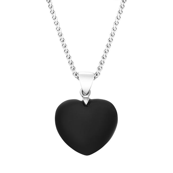 Sterling Silver Whitby Jet Chunky Bail Heart Necklace, P2273_S