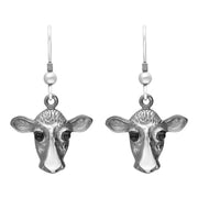 Sterling Silver Whitby Jet Cow Drop Earrings E2606