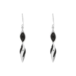 Sterling Silver Whitby Jet Double Graduated Twist Drop Earrings E1791