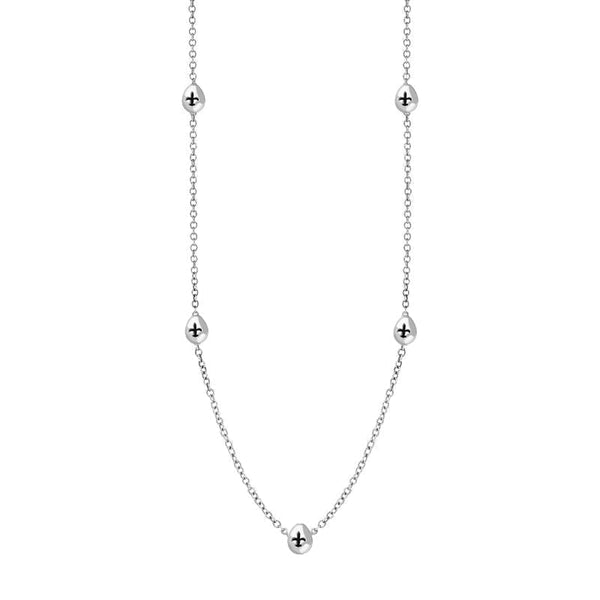 Sterling Silver Whitby Jet Fleur De Lis Link Disc Chain Necklace, N747.