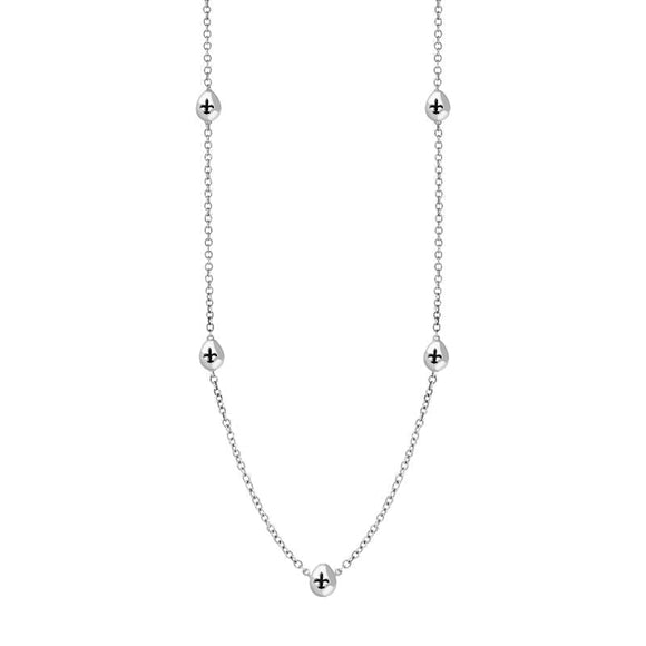 Sterling Silver Whitby Jet Fleur De Lis Link Disc Chain Necklace, N747.