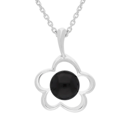 Sterling Silver Whitby Jet Flower Necklace