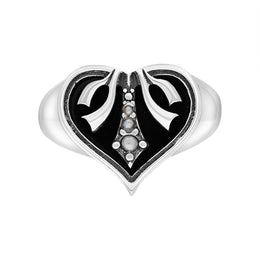 Sterling Silver Whitby Jet Freshwater Pearl Victoriana Ring