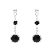 Sterling Silver Whitby Jet Graduated Round Drop Earrings, E2095.