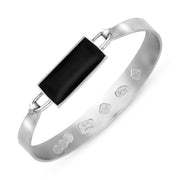 Sterling Silver Whitby Jet Hallmark Wide Oblong Bangle, B030_FH