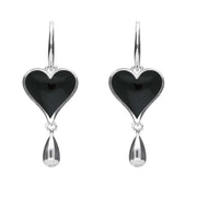 Sterling Whitby Jet Jet Heart Teardrop Hook Earrings. E2596.