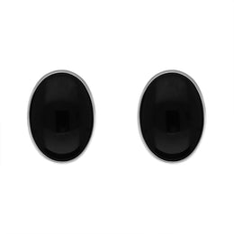 Sterling Silver Whitby Jet Large Oval Stud Earrings E37