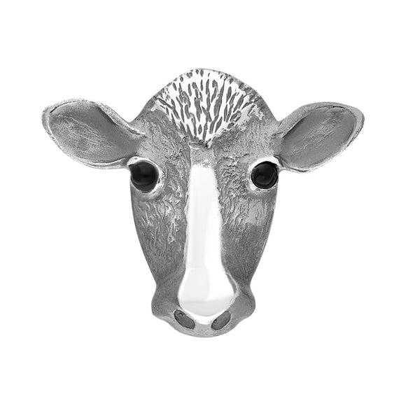 Sterling Silver Whitby Jet Large Cow Stick Pin M375