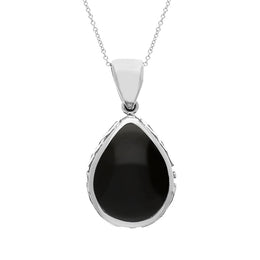 Sterling Silver Whitby Jet Malachite Double Sided Celtic Edge Pear Cut Fob Necklace, P410_2.