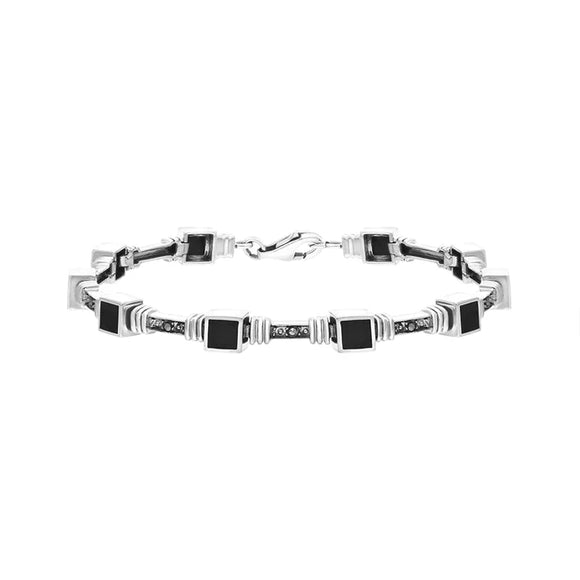 Sterling Silver Whitby Jet Marcasite Square Stone Bracelet