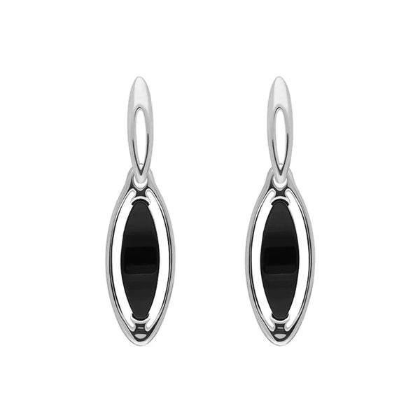 Sterling Silver Whitby Jet Marquise Open Edge Drop Earrings E1560
