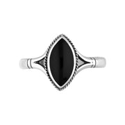 Sterling Silver Whitby Jet Marquise Shaped Rope Detail Ring, R027_2.