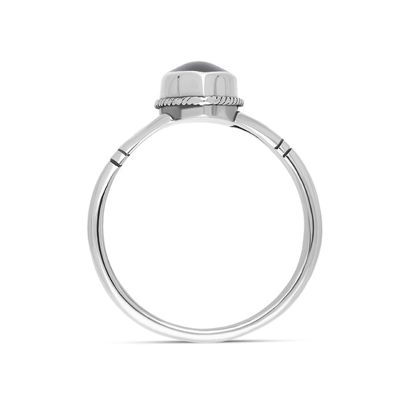 Sterling Silver Whitby Jet Marquise Shaped Rope Detail Ring, R027_3.