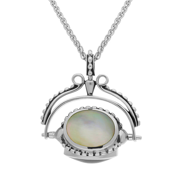 Sterling Silver Whitby Jet Mother Of Pearl Blue John Swivel Fob Necklace