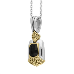 Sterling Silver Whitby Jet Ornate Oblong Necklace D