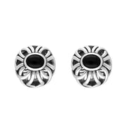 Sterling Silver Whitby Jet Oval Omega Clip Earrings D GAL0057JE