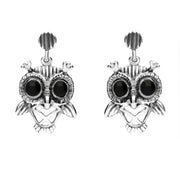 Sterling Silver Whitby Jet Owl Stud Earrings, E2329