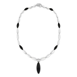 Sterling Silver Whitby Jet Quartz Marquise Bead Necklace D