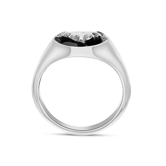 Sterling Silver Whitby Jet Round Bat Ring
