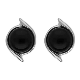 Sterling Silver Whitby Jet Round Swirl Edge Stud Earrings E2579