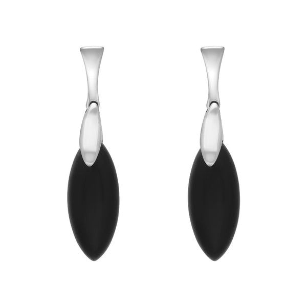 Sterling Silver Whitby Jet Slim Marquise Drop Earrings E1017