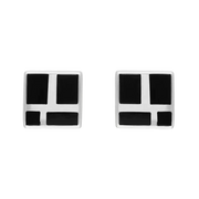 Sterling Silver Whitby Jet Small Four Stone Square Stud Earrings E445