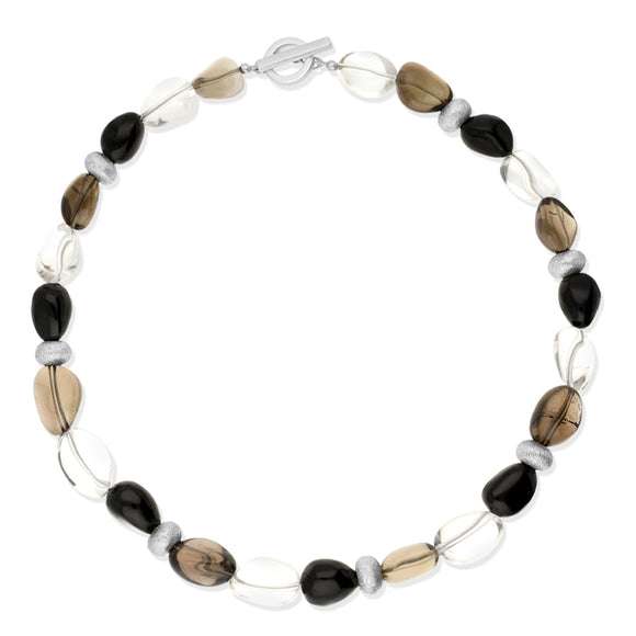 Sterling Silver Whitby Jet Smokey Quartz Bead Necklace D NUNQ0000540.