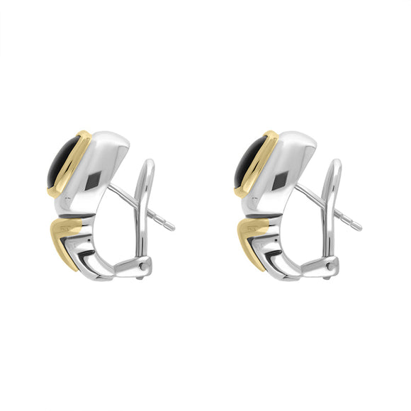 Sterling Silver Whitby Jet Square Omega Clip Earrings D