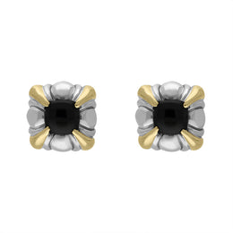 Sterling Silver Whitby Jet Square Omega Clip Earrings D 0200