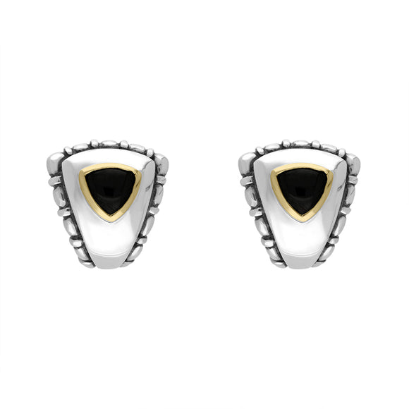 Sterling Silver Whitby Jet Triangular Omega Clip Earrings D 0193