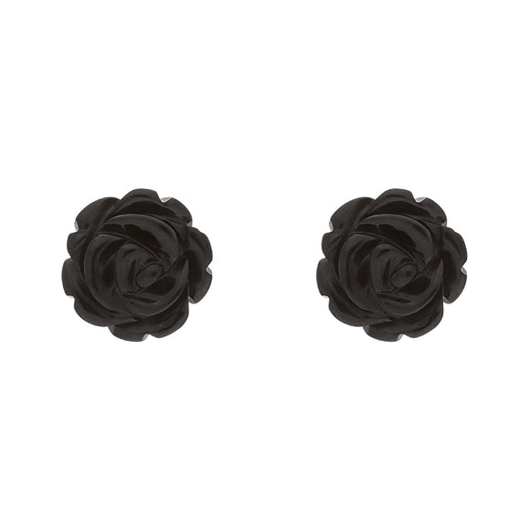 Sterling Silver Whitby Jet Tuberose 8mm Rose Stud Earrings. E2151_1