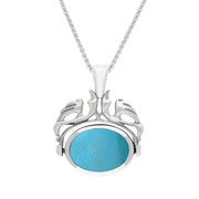 Sterling Silver Whitby Jet Turquoise Double Sided Oval Swivel Fob Necklace, P104_4.