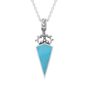Sterling Silver Whitby Jet Turquoise Double Sided Scroll Top Dagger Fob Necklace, P423.