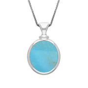 Sterling Silver Whitby Jet Turquoise Small Double Sided Oval Fob Necklace, P219.