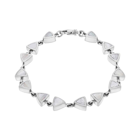 Sterling Silver White Mother of Pearl Curved Triangle Bracelet