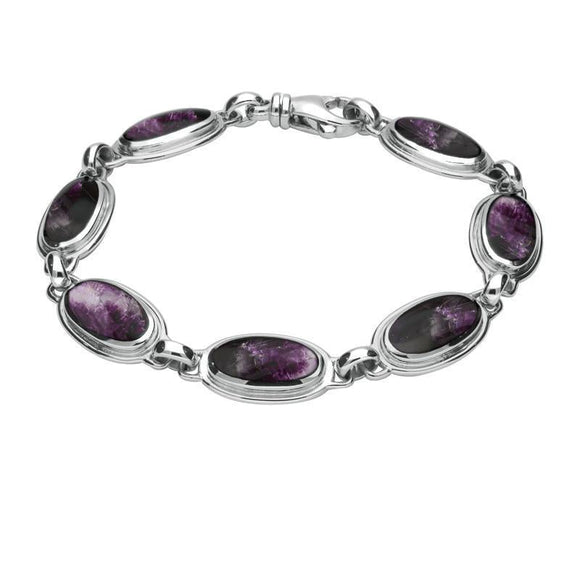 Sterling Silver Blue John Ribbed Oval Four Piece Set. S016 