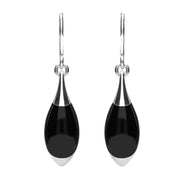 Sterling Silver Whitby Jet Half Pear Drop Hook Earrings E1233