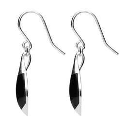 Sterling Silver Whitby Jet Half Pear Drop Hook Earrings E1233 side
