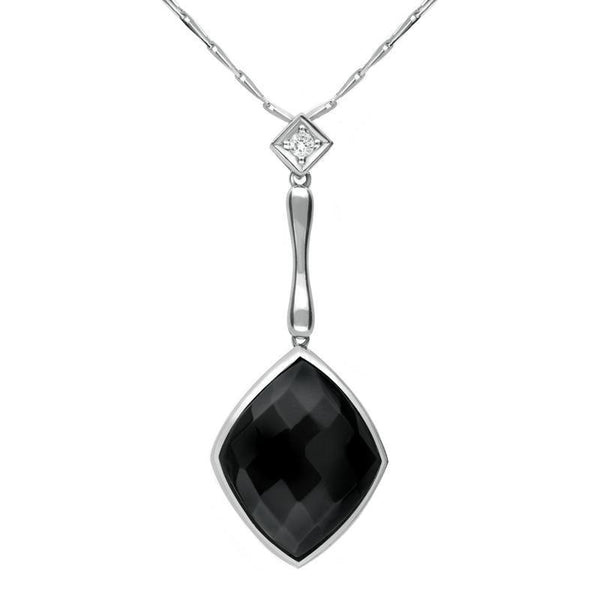 00027040 18ct White Gold Whitby Jet Diamond Faceted Cushion Necklace, JDS_3