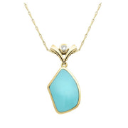 00029505 18ct Yellow Gold Turquoise Diamond Abstract V Top Bale Necklace, 18YTRQDIA
