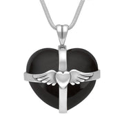 Sterling Silver Whitby Jet Large Winged Cross Heart Necklace, P1857.