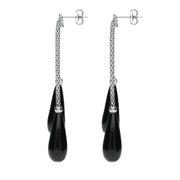 00074007 C W Sellors Sterling Silver Whitby Jet Two Stone Knot Drop Earrings, E1512.