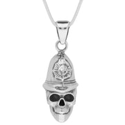 00128686 Unique Gothic Necklace Skull With Police Helmet Silver Medium PUNQ0004626