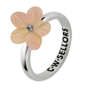 00132914 Pink Mother of Pearl Conch Ring Tuberose Pansy Silver R994